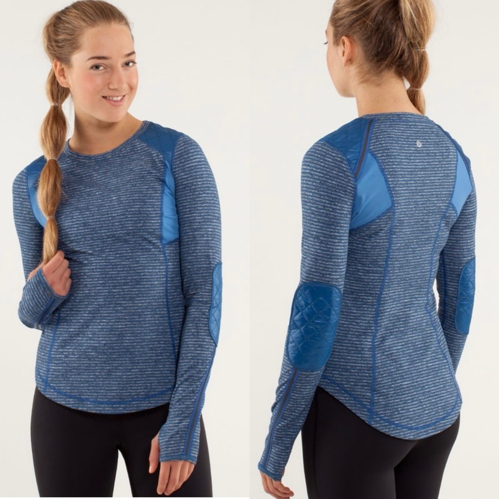 Lululemon Run: Ice Queen Long Sleeve, Slope Stripe Limitless Blue, 8